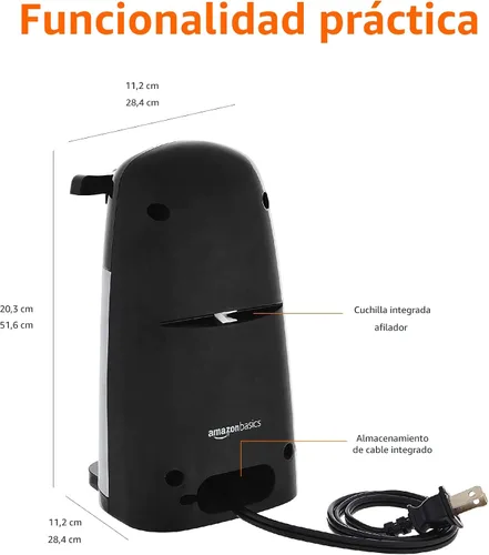 Vista 5 de Amazon Basics - Abrelatas eléctrico 3 en 1, abridor de botellas y afilador de cuchillos, con cuchilla de acero inoxidable, soporte magnético