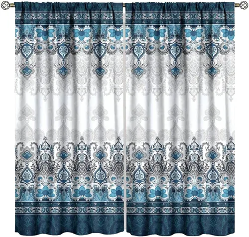 Vista 90 de Cortinas opacas con estampado de flores de cachemira, estampado de cachemira sobre fondo blanco, para decoración del hogar, cocina, restaurante