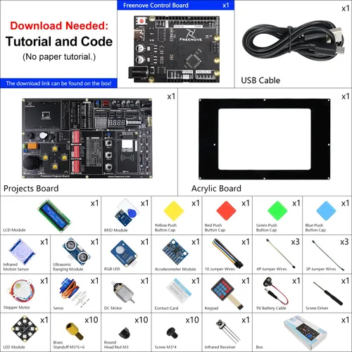 Vista 2 de Freenove Kit de proyectos con placa de control V4 (compatible con Arduino IDE), tutoriales detallados de 238 páginas, 46 proyectos, sin soldadura