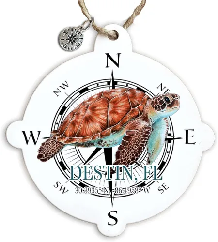 Vista 11 de Ornament Destin, FL Sailboat Map Ornament 4” Wood Hanging Map Ornament with Artwork & Charm Perfect for Wine Bottles, Gift Bags, or Christmas