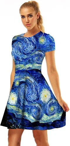Vista 3 de Plustrong Vestido midi acampanado casual de manga corta con estampado 3D para mujer
