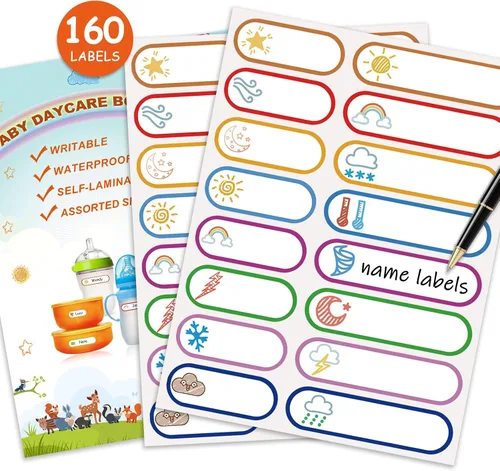 Vista 9 de 160 etiquetas para biberones para guardería, etiquetas impermeables para nombres de niños, autolaminables, autolaminables, para guardería, varios
