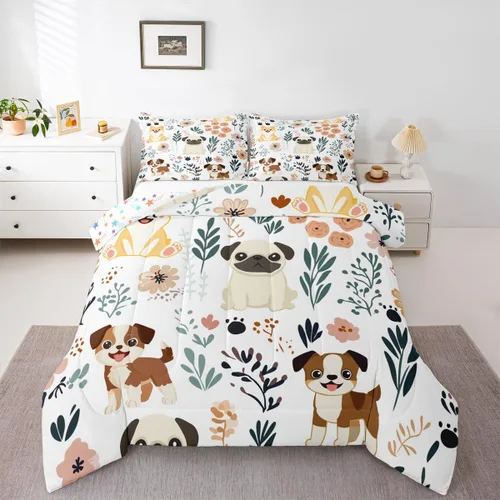 Vista 22 de Feelyou Juego de edredón de dibujos animados de gatos, juego de edredón de gatitos y flores, para niños, niñas, adolescentes, mascotas, gatos, juego