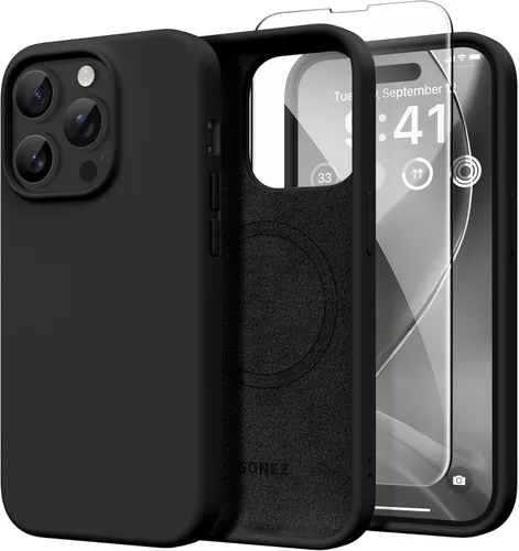 Vista 37 de GONEZ Funda magnética para iPhone 14, compatible con Magsafe, con protector de pantalla + protector de cámara, forro de microfibra antiarañazos