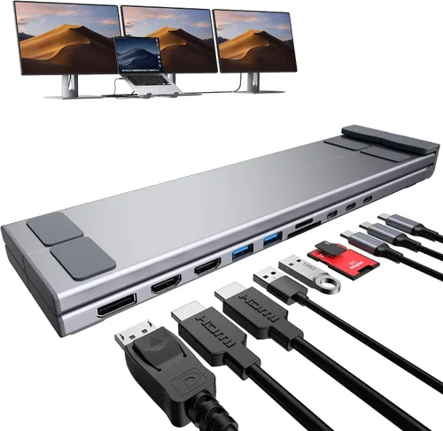 Vista 9 de Base de acoplamiento USB C de 5 en 1 con soporte para portátil de aluminio ajustable, concentrador USB C con 4 puertos USB A 3.0 con transferencia