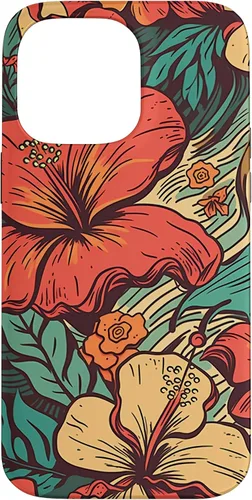 Vista 21 de iPhone 16 Vintage Hawaii Hibiscus Pattern Retro Tropical Hawaiian Case