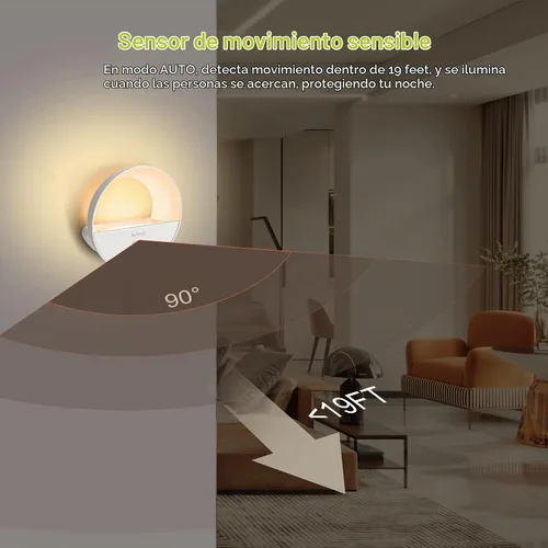 Vista 2 de AURAXY Luz nocturna con batería recargable, luz nocturna con sensor de movimiento, luz LED blanca cálida magnética con sensor de movimiento para luz