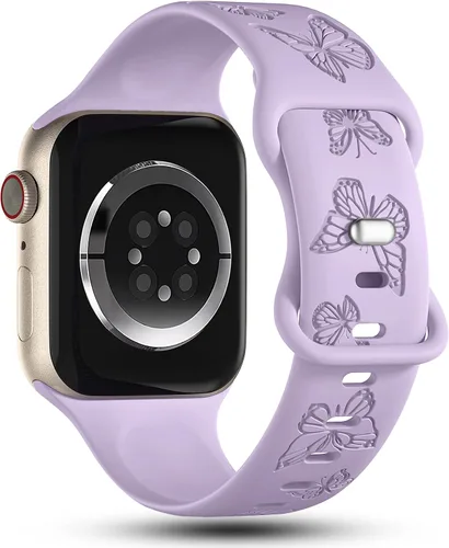 Vista 5 de Paquete de 3 correas grabadas con mariposas compatibles con Apple Watch Band de 1.496 pulgadas, 1.575 pulgadas, 1.614 pulgadas, 1.654 pulgadas