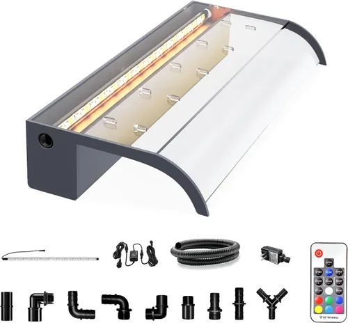 Vista 10 de Longrun Caja de cascada de estanque con kit de bomba, derrame de estanque de acero inoxidable 304 con bomba de 396 GPH 1500L/H para estanques, tira