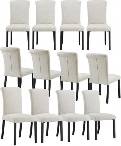 Vista 26 de Asday Upholstered Dining Chairs Set of 2, High Back Fabric Chairs, Beige Linen Fabric, High Back, Black Metal Legs