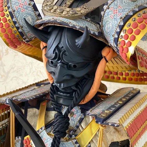 Vista 2 de HHHJ Máscara de Samurai Oni, máscaras de cara completa, monstruo demonio malvado, Kabuki, Samurai Hannya, bola protectora de cara completa, fiesta