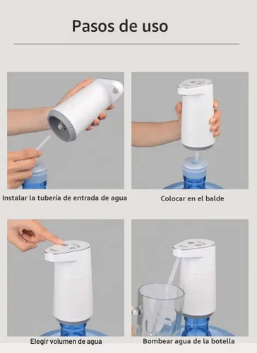 Vista 3 de Bomba inteligente de botella de agua de 4 modos - Flujo rápido de 3 l/min, recargable por USB de 1200 mAh, volumen preestablecido y control