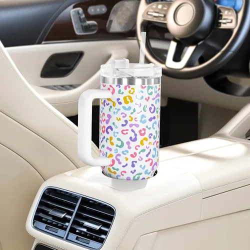 Vista 4 de Sweet Grain - Vaso de 40 onzas con asa y pajita, mantiene las bebidas frías hasta 24 horas, vaso aislado al vacío de acero inoxidable con diseño