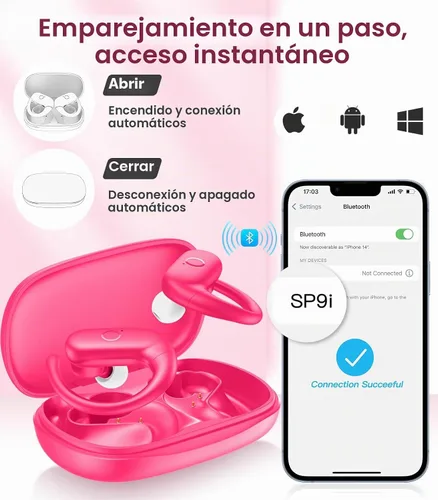 Vista 6 de MOZOTER Auriculares inalámbricos Bluetooth 5.3 deportivos, auriculares con sonido de graves profundos, 60 horas de reproducción, ajuste cómodo