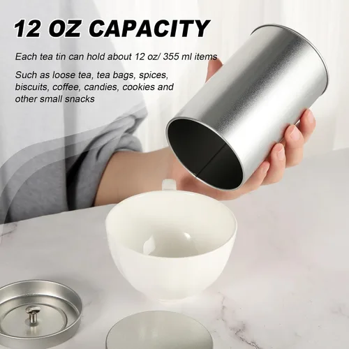 Vista 6 de Zopeal 3 Pack Tea Tin Canister with Airtight Double Lids 12 oz Can Box Canister for Loose Leaf Tea Storage Bag Container Portable Small Kitchen for
