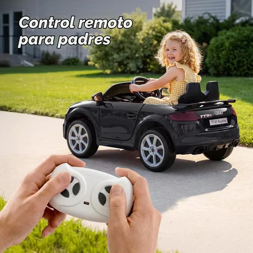 Vista 4 de Audi TTRS - Auto de paseo con licencia de 12 V para niños pequeños de 1 a 3 años con control remoto Negro
