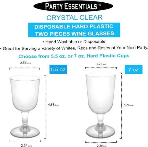 Vista 8 de Copas de vino Party Essentials, de plástico duro, de dos piezas, 5.5 onzas, Transparente