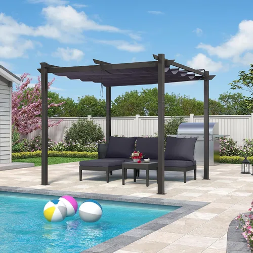 Vista 18 de PURPLE LEAF Pergola retráctil de 10 x 10 pies, pérgola blanca, toldo extra, azul marino