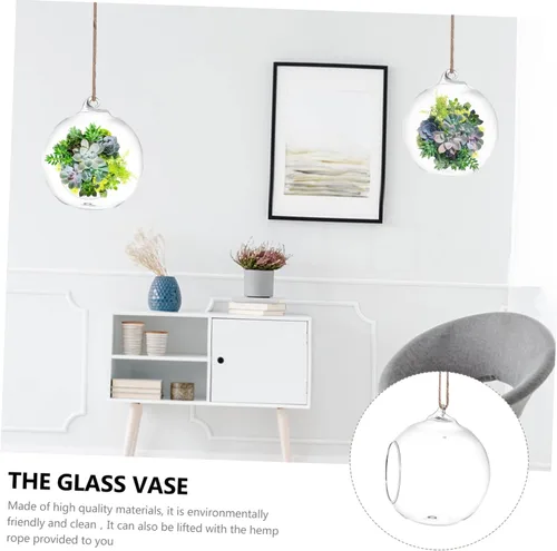 Vista 4 de ibasenice Jarrón de vidrio colgante contemporáneo para plantas carnívoras decoración del hogar globo terrario colgante