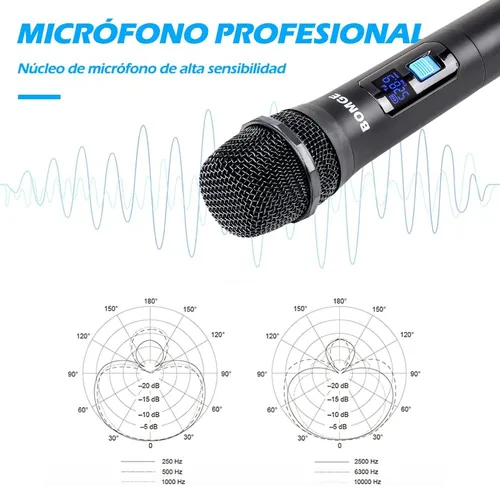 Vista 5 de BOMGE Sistema de micrófono inalámbrico, juego de micrófono inalámbrico Pro de 4 canales con cuatro micrófonos de mano, frecuencia fija, largo