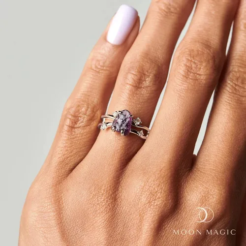 Vista 2 de Moon Magic - Authentic Moonstone Ring - FlowReal 925 Sterling Silver - 18k Rose Gold Raw Rainbow Moonstone Rings for WomenGenuine Moonstone Jewelry