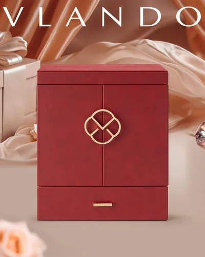Vista 2 de Vlando Joyero y organizador, organizador de joyas de piel sintética para mujeres y niñas, 6 capas de espejo, caja de almacenamiento con 5 aretes