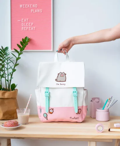 Vista 7 de Mochila oficial Pusheen, mochila kawaii, mochila para laptop de viaje, bolsa para niñas, regalo Pusheen, mochila rosa, (Backpack), Casual