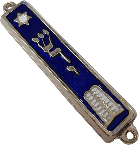 Vista 4 de TALISMAN4U Mezuzah de puerta de los diez mandamientos con esmalte azul