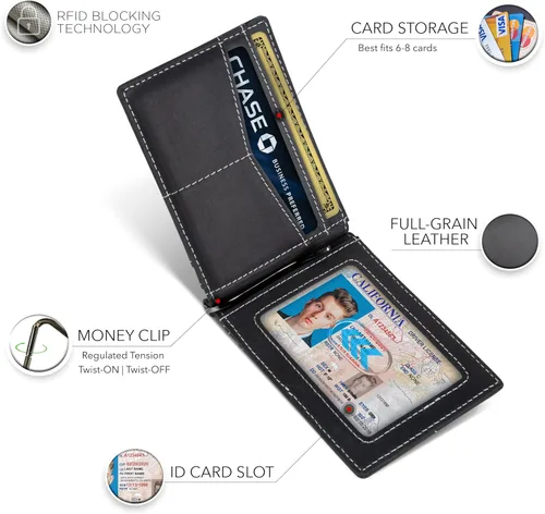 Vista 18 de SERMAN BRANDS RFID Blocking Wallet Slim Bifold - Genuine Leather Minimalist Front Pocket Wallets for Men with Money Clip Gift