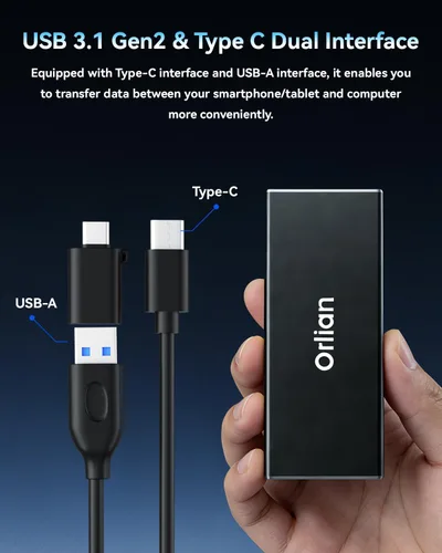 Vista 2 de Orlian Unidad de estado sólido SSD portátil externa de 120 GB USB 3.1 Gen 2 de hasta 500 MB/s de estado sólido de alta velocidad para teléfono
