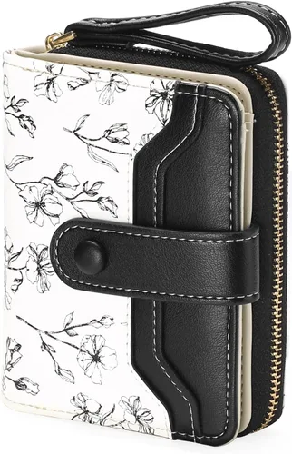 Vista 7 de GAEKEAO Cartera para mujer delgada y fina con bloqueo RFID, de cuero con flores, tarjetero plegable, cartera larga para damas con bolsillo