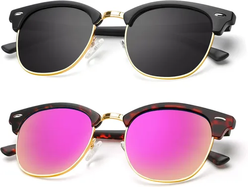 Vista 33 de KALIYADI Gafas de sol polarizadas para hombres y mujeres, marco semi sin montura, para conducir con bloqueo UV A01-(1 Pack) Tortuga Mate G15
