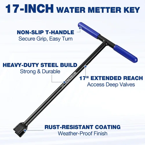Vista 3 de WORKPRO Llave de medidor de agua de 17" con llave de utilidad de 4 vías, llave de apagado de agua de acero resistente con mango en T antideslizante