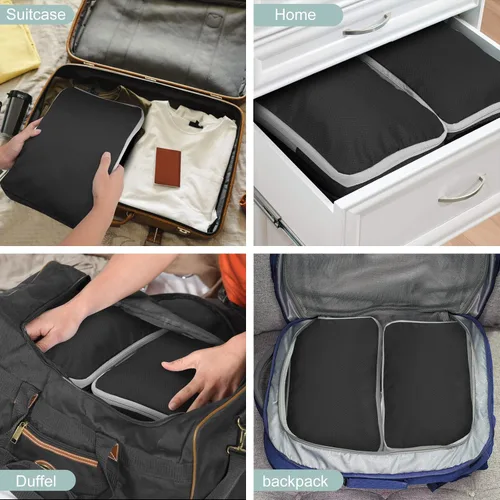 Vista 7 de Cubos de embalaje de compresión para viajes, bolsas organizadoras de maleta, juego de 7 bolsas de viaje expandibles, organizador para equipaje
