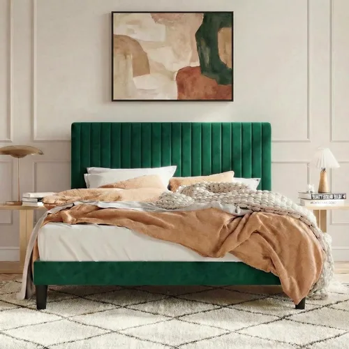 Vista 18 de SHA CERLIN Base de cama de plataforma tapizada completa con cabecera ajustable, tela de terciopelo capitoné de canal vertical, soporte de listones