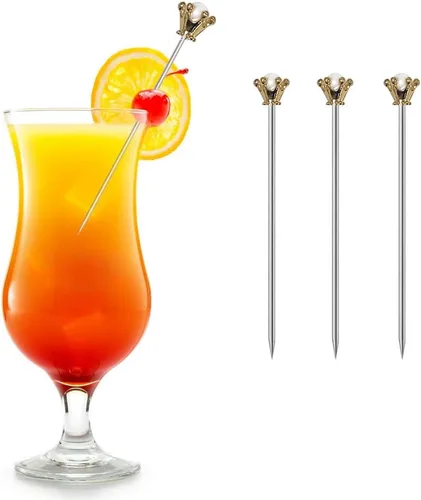 Vista 4 de Palillos de cóctel de acero inoxidable, palillos de martini de metal, palillos de dientes de frutas, brocheta reutilizable para adornar, bebidas