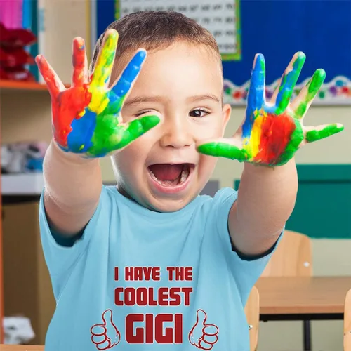 Vista 2 de Camiseta para niño con texto en inglés "I Have The Coolest Gigi Ever Grandma Grandmother Awesome Aunt, Diseo Aqua Blue.