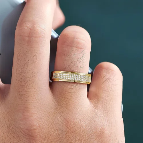 Vista 4 de Anillos de boda para hombres, anillos de plata de ley 925, hip hop, aniversario, alianza de boda, regalos para hombres, chapado en oro, 1 unidad