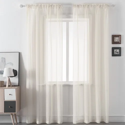 Vista 9 de DUALIFE - Cortinas transparentes de 54 pulgadas de largo, paneles de privacidad de gasa para ventanas, cortinas de lino semitransparentes