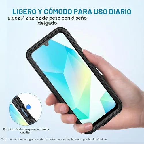 Vista 5 de Lanhiem - Funda para Samsung Galaxy A16 5G, impermeable IP68, resistente al polvo, con protector de pantalla integrado, cubierta protectora de Negro