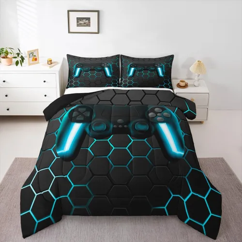 Vista 14 de Edredón de videojuegos para niños y adolescentes, juego de ropa de cama individual, juego de edredón para niños y jugadores, decoración del hogar
