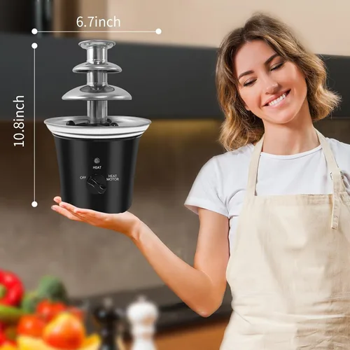 Vista 6 de Máquina Mini Fuente de Chocolate Eléctrica Pequeña Fuente de Fondue de Chocolate para Fiesta para Caramelos Mantequilla Queso (Negro)