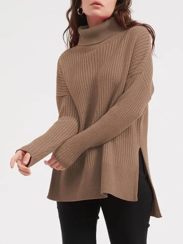 Vista 4 de LILLUSORY Suéter de cuello alto de gran tamaño para mujer 2023, suéter de punto acanalado de moda para otoño
