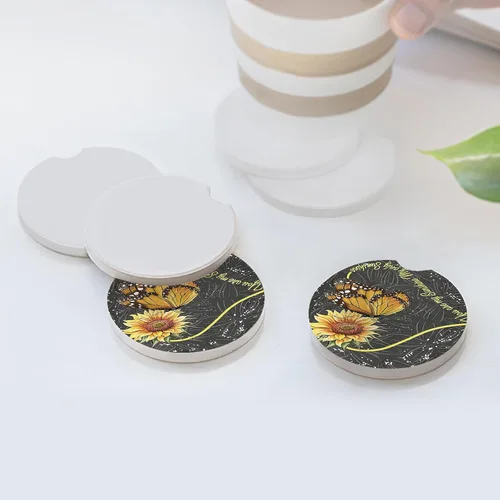 Vista 5 de 2 posavasos de cerámica absorbentes, posavasos para automóvil, patrón de girasol