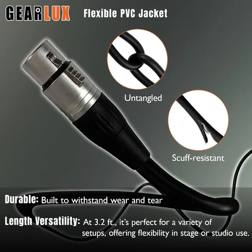 Vista 5 de Gearlux, cable de micrófono XLR, completamente balanceado, macho a hembra, 3.2 pies - paquete de 2