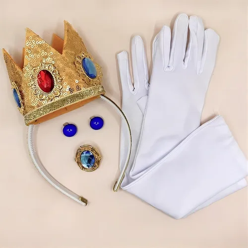 Vista 6 de Kit de accesorios de corona de melocotón de princesa de 5 piezas para niña, disfraz de princesa melocotón