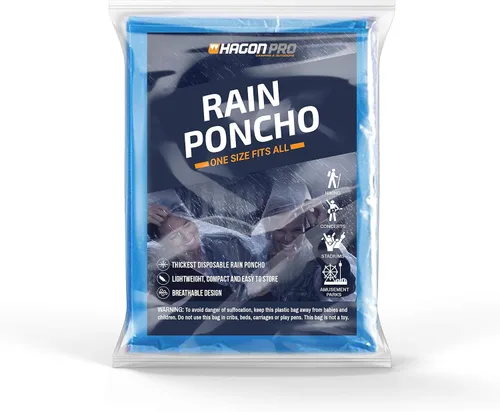 Vista 3 de Hagon PRO Disposable Rain Ponchos for Adults (5 Pack)