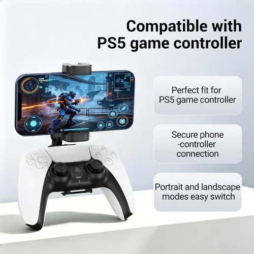 Vista 2 de KIWIFOTOS Soporte de teléfono para controlador inalámbrico PS5 Dualsense Soporte de clip para controlador PS5
