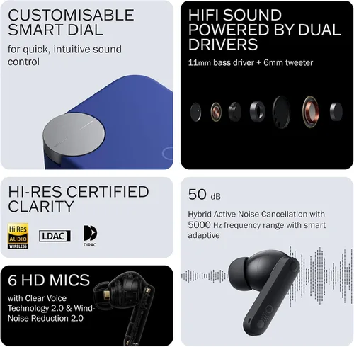 Vista 2 de Auriculares CMF Buds Pro 2 inalámbricos con dial inteligente, auriculares inalámbricos con cancelación de ruido híbrida de 50dB, Bluetooth 5.3