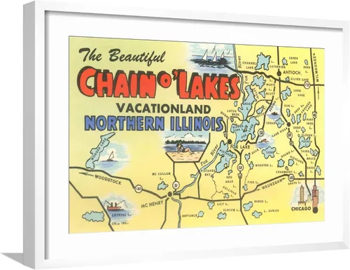 Vista 16 de AllPosters Póster decorativo para pared con mapa de Chain O'Lakes, Illinois sobre marco negro, 18 x 12 pulgadas